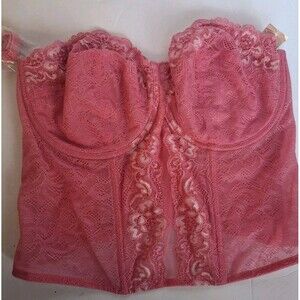 Curvation Lace Corset Bustier Bra Top Size 38DD Pink Underwire Coquette New